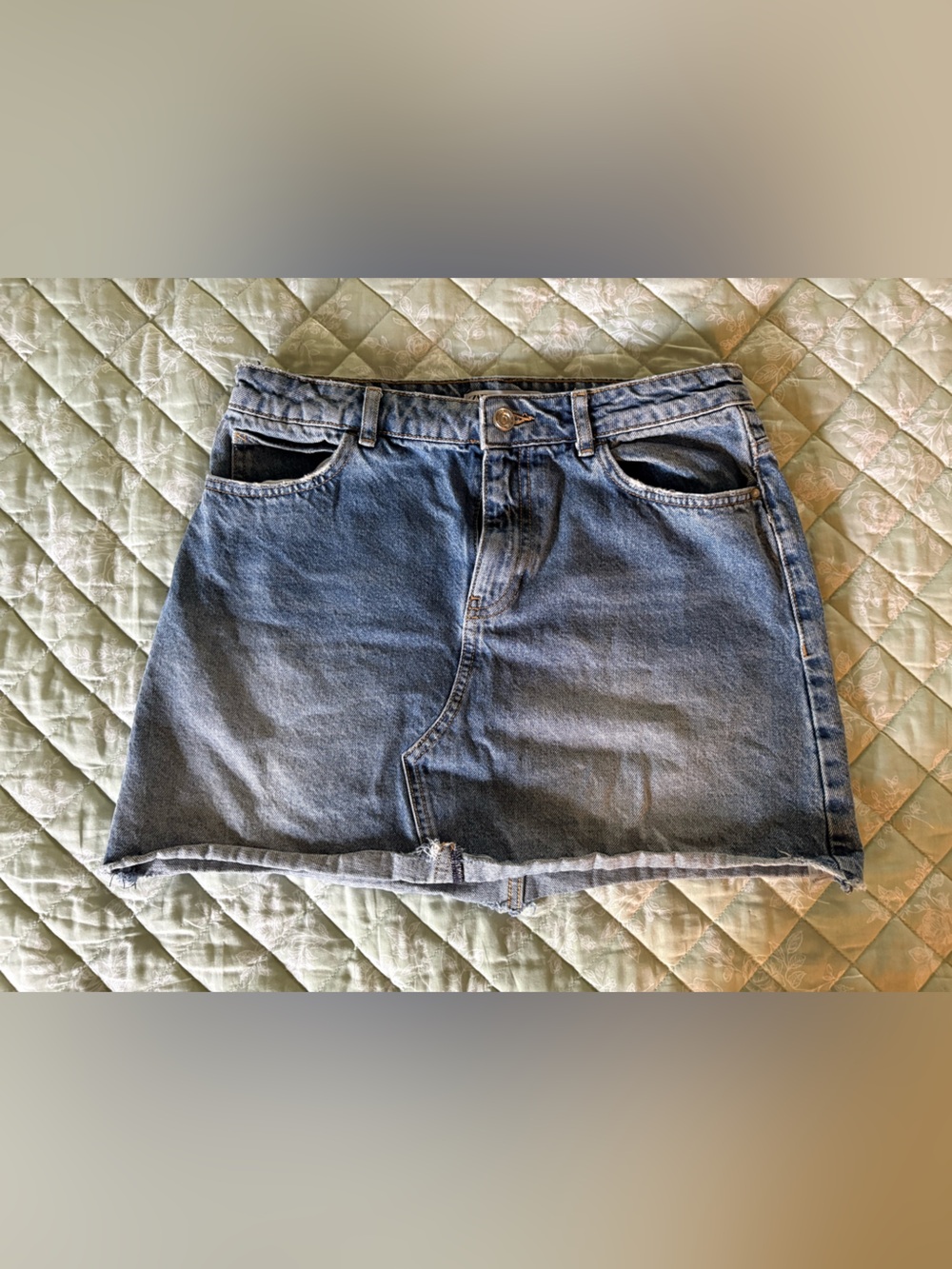 Zara Light Blue Denim Skirt with Contrast Stitching
